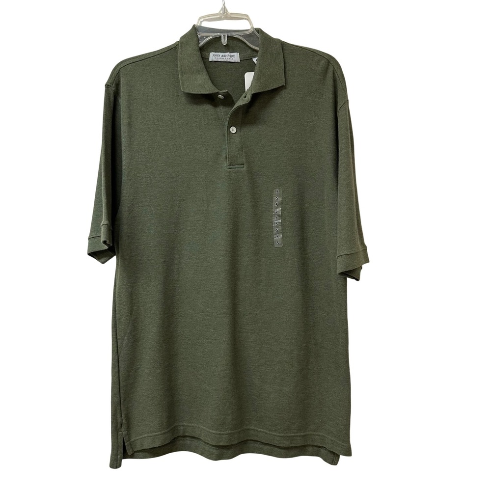 John Ashford Essentials Mens Olive Green Cotton Pique Polo Shirt Small NWT